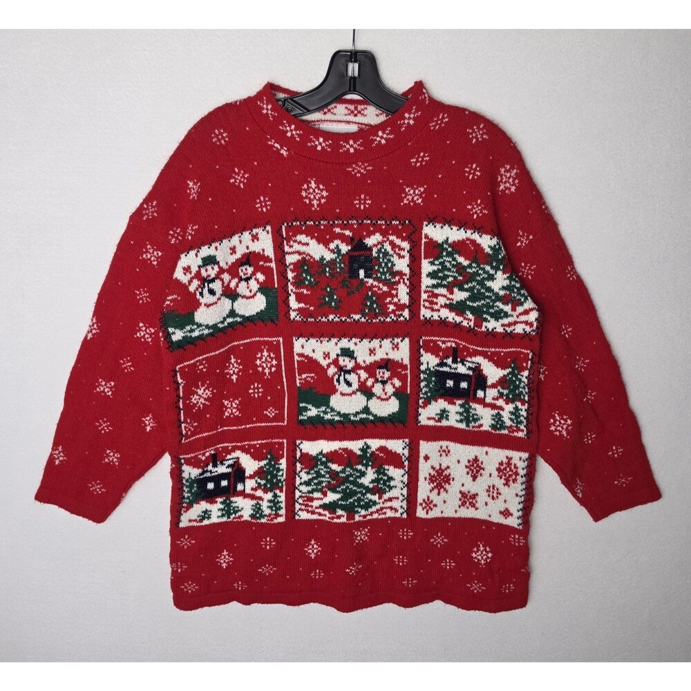 Vintage Willow Bay Christmas Tree Sweater Snowman Winter Grandma Womens Small